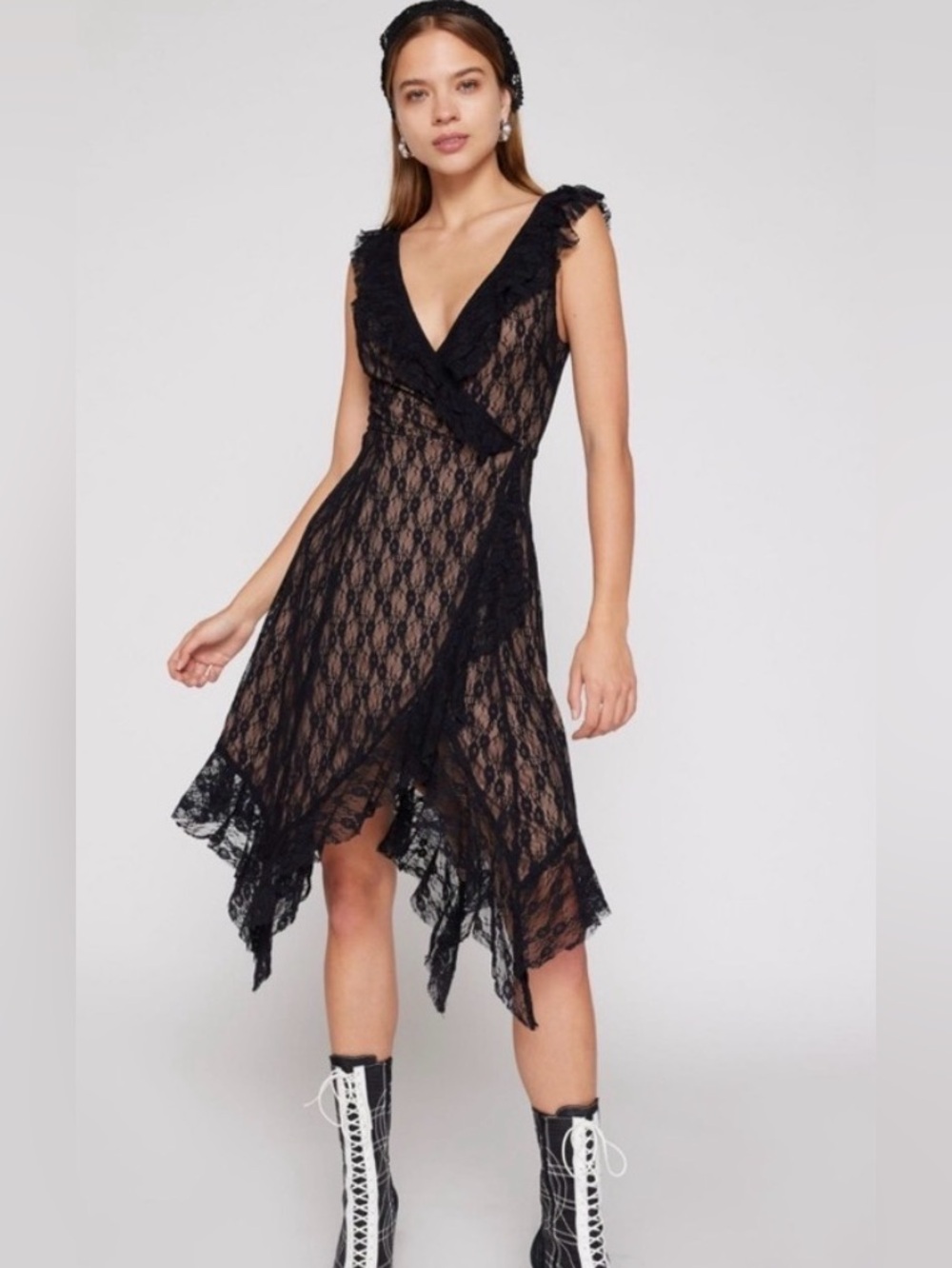 Urban Outfitters Black Asymmetrical Ruffle Slip Dress
